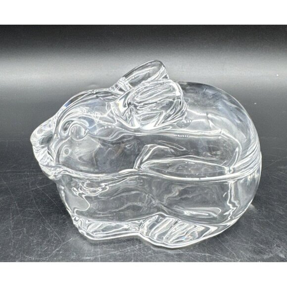 Crate & Barrel Clear Glass Covered Bunny Rabbit Candy Nuts Trinket Dish - Picture 3 of 10